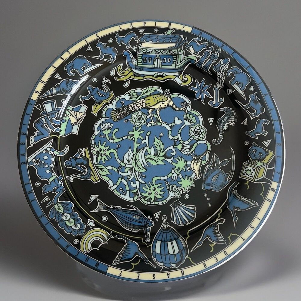 Bopla! Langenthal Where Is The Rabbit? Dinner Plate 10.75”  Black Blue Vintage